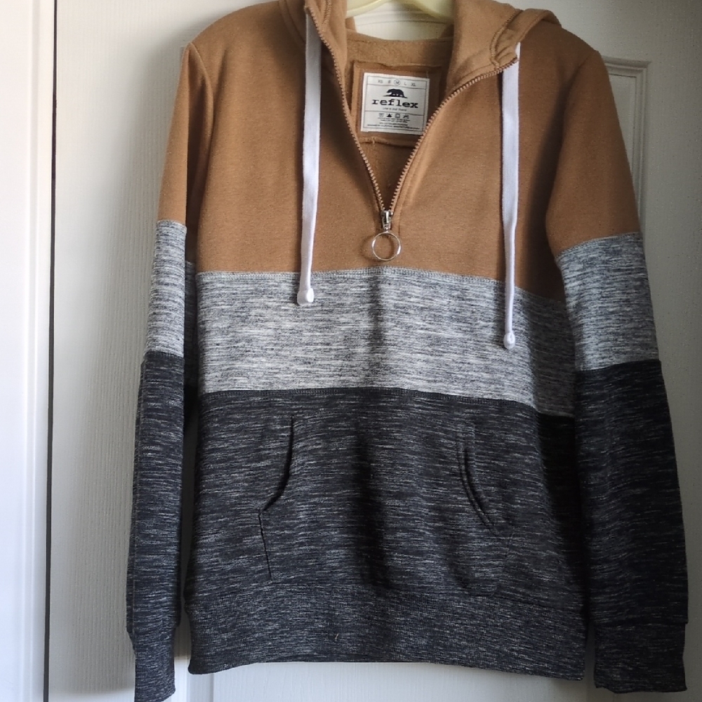Reflex Color Block Camel Halo Hoodie with Tan Zipper Trim